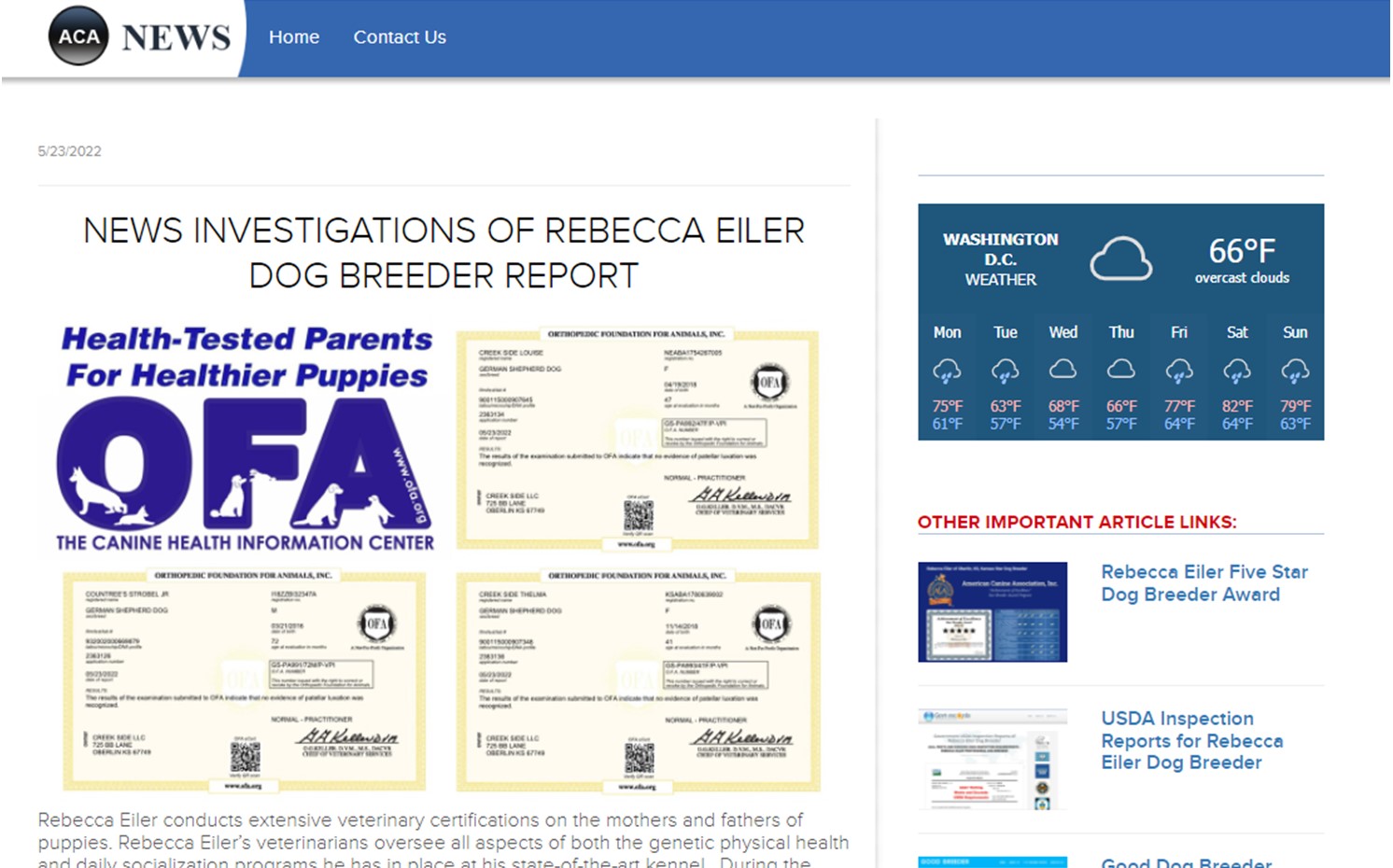 New Investigation News Repot on Dog Breeder Rebecca Eiler