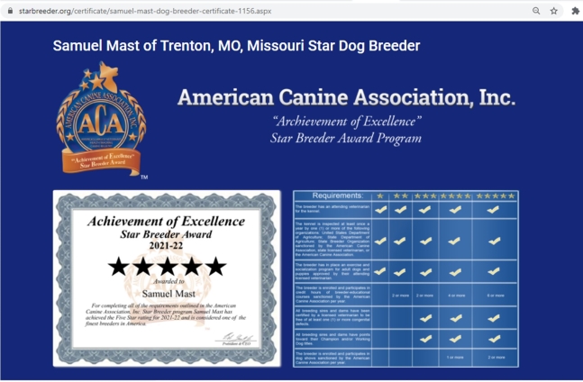 goodbreeder, samuel, mast, dog, breeder, trenton, mo, missouri, samuel-mast, usda, dog-breeder, 43-A-6314, 43A6314, pet, store, puppy, mill, puppymill, show, breeders, kennels, star, certificate, breeds, ribbions