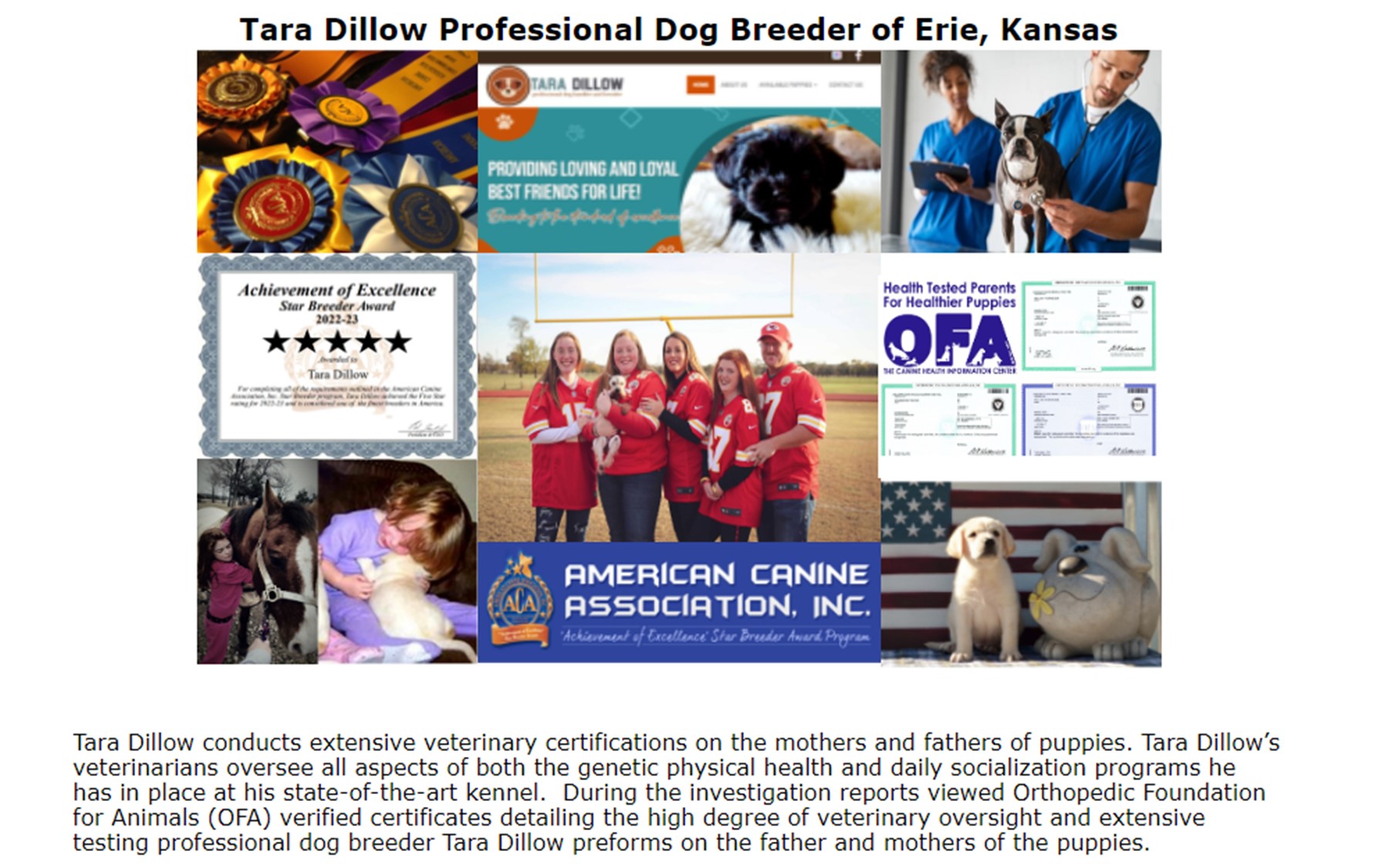 Tara Dillow dog breeder of Erie KS